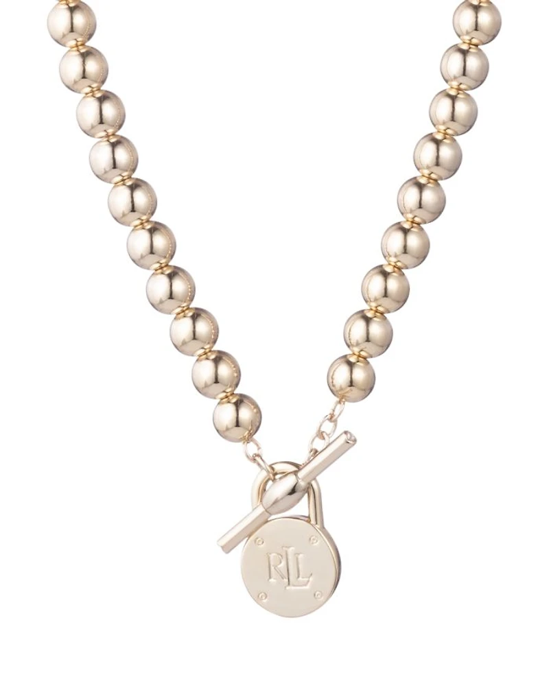Beaded Logo Pendant Necklace, 17"
