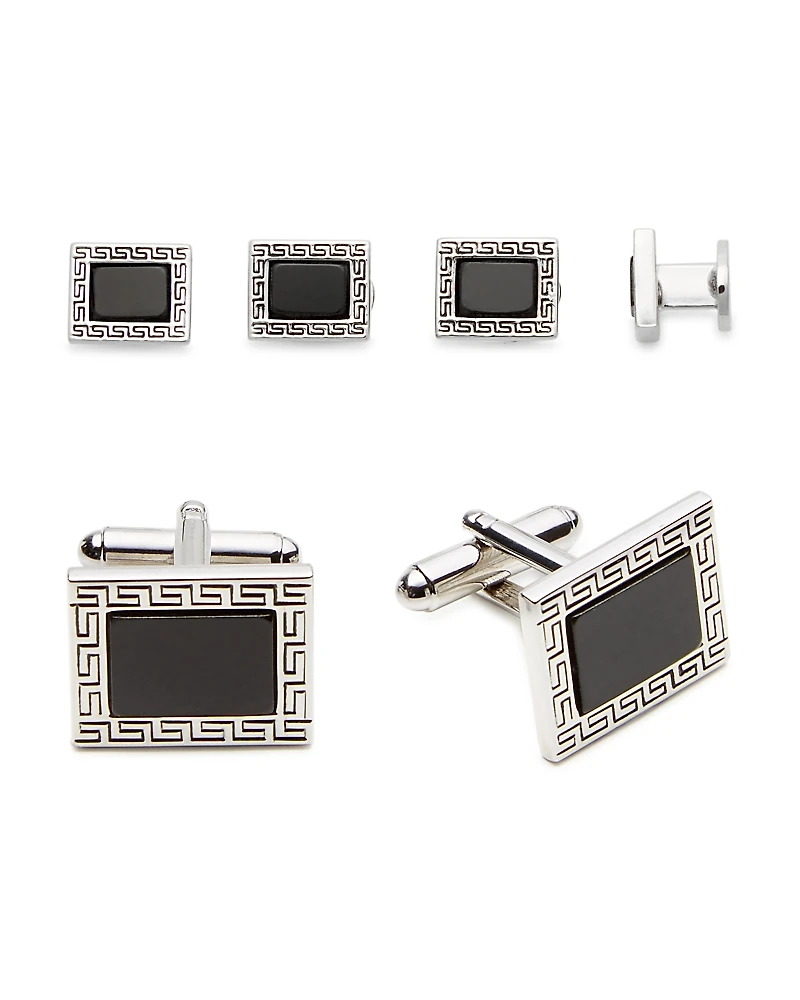 Link Up Greek Key Stud & Cufflinks Set