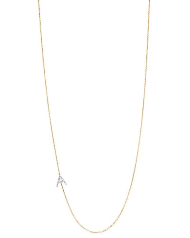 14K Yellow Gold Diamond Asymmetric Initial Necklace, 18"