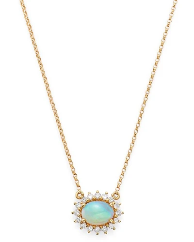 Opal and Diamond East-West Pendant Necklace in 14K Yellow Gold, 18"