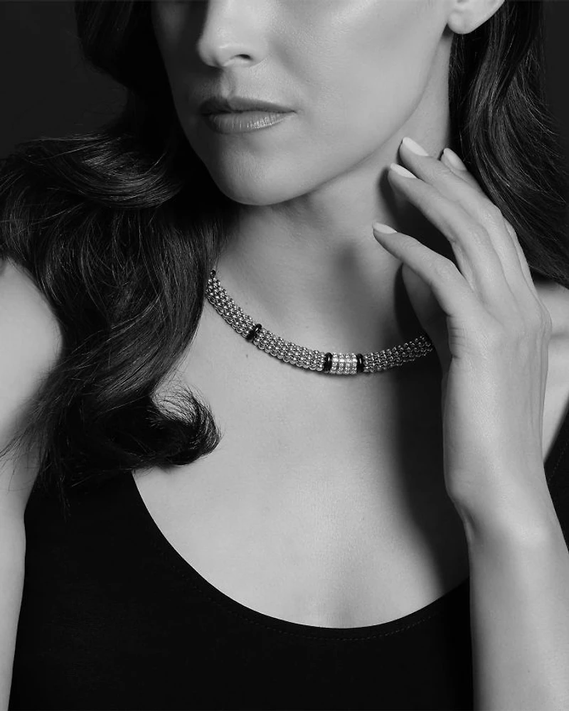 Sterling Silver Black Caviar Diamond & Ceramic Station Necklace