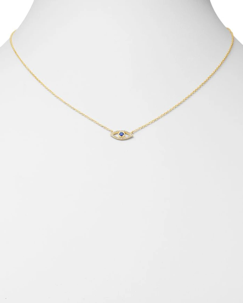 14K Yellow Gold Diamond & Blue Sapphire Evil Eye Pendant Necklace
