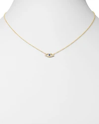 14K Yellow Gold Diamond & Blue Sapphire Evil Eye Pendant Necklace