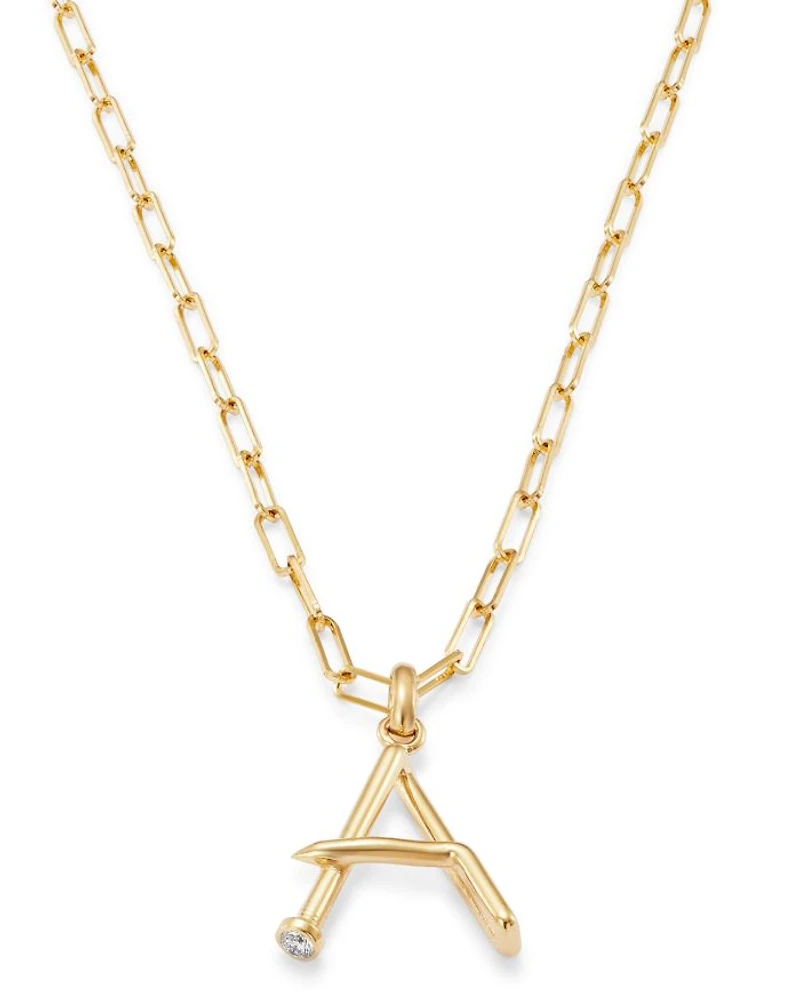 14K Yellow Gold Large Nail Initial Necklace, 18"
