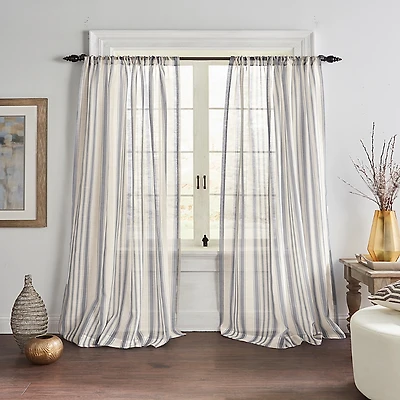 Elrene Home Fashions Hampton Striped Sheer Curtain Panel, 52 x 84