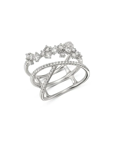 Diamond Scattered Crossover Ring in 14K White Gold, 0.80 tcw