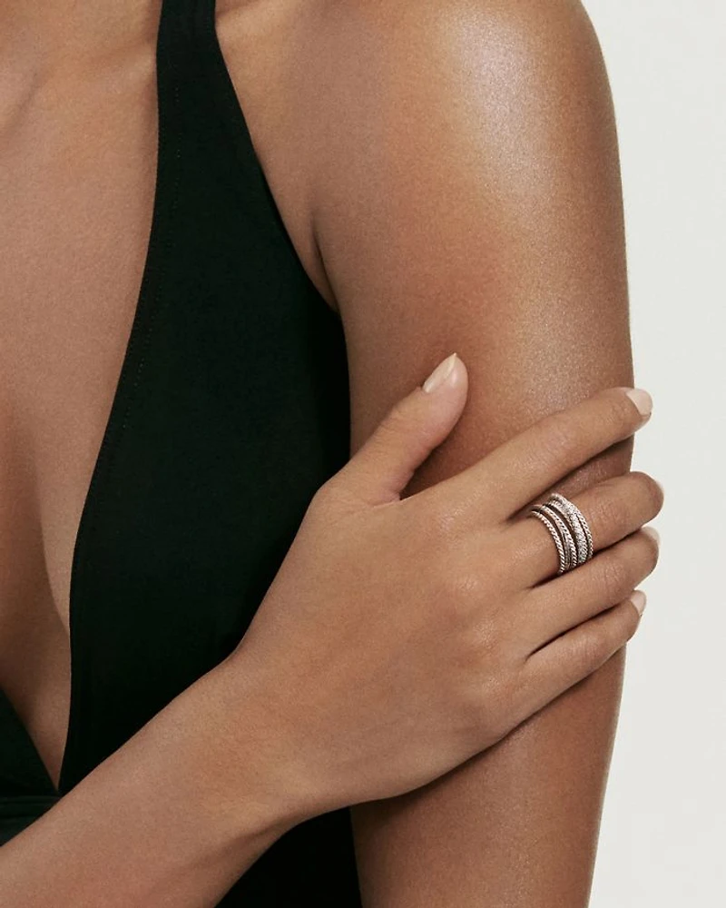 Crossover Wide Ring with Diamonds