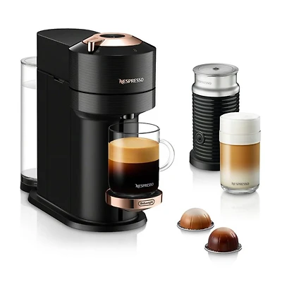 Vertuo Next Premium Coffee and Espresso Maker by DeLonghi with Aeroccino Milk Frother, Black Rose Gold