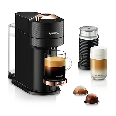 Nespresso Vertuo Next Premium Coffee and Espresso Maker by DeLonghi with Aeroccino Milk Frother, Black Rose Gold