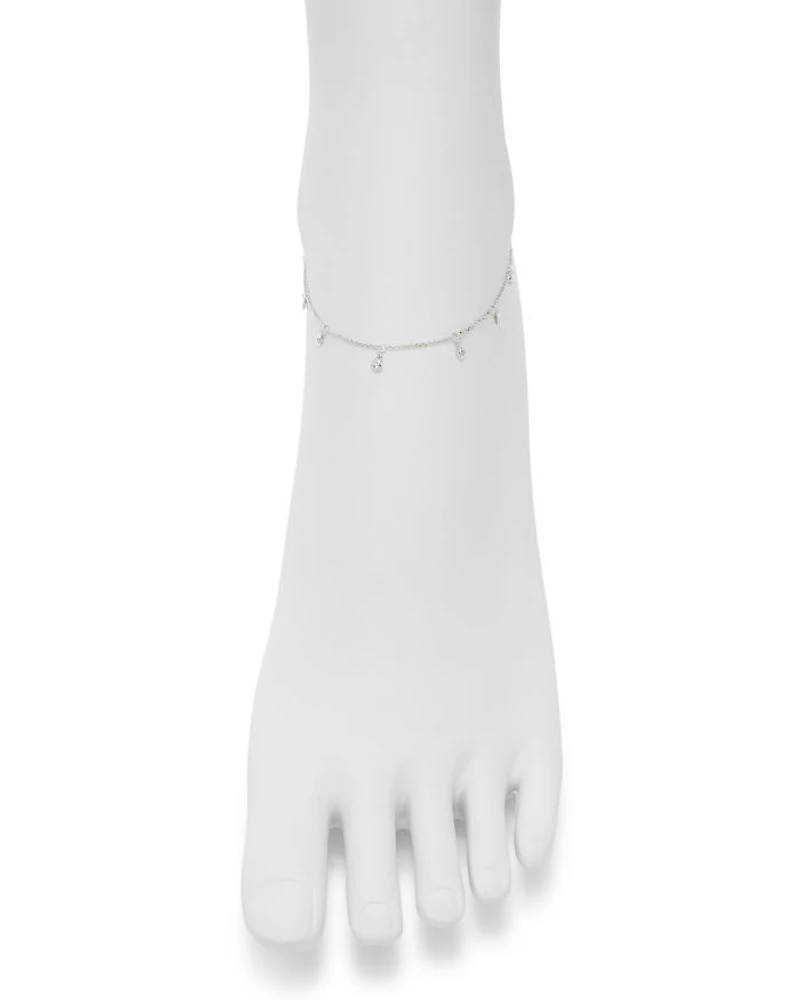 Diamond Bezel Droplet Ankle Bracelet in 14K White Gold