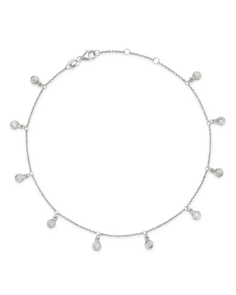 Diamond Bezel Droplet Ankle Bracelet in 14K Gold