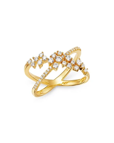 Diamond Crossover Cluster Ring in 14K Yellow Gold, 0.45 tcw