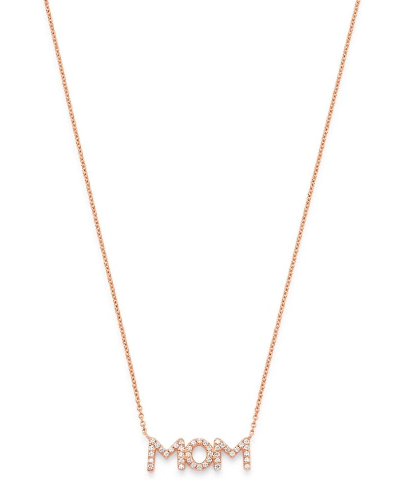 Diamond Mom Pendant Necklace in 14K Rose Gold, 0.08 tcw