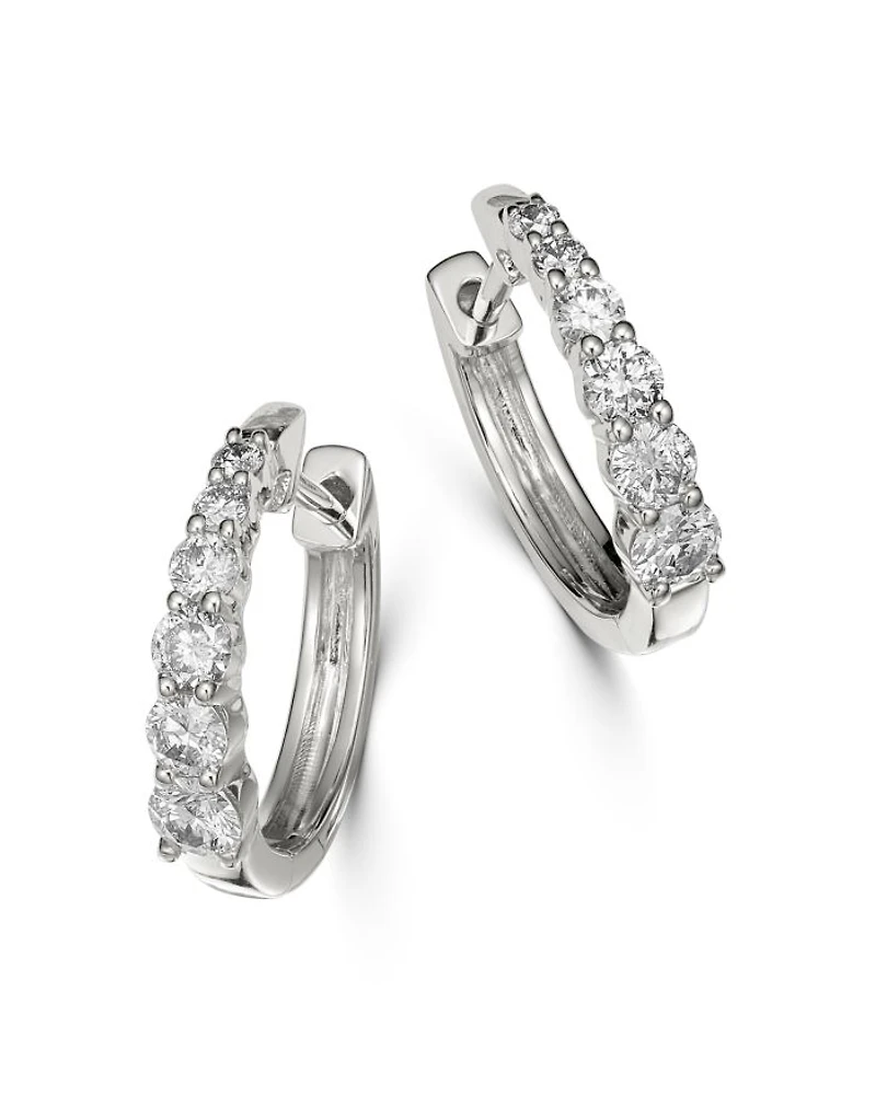 Diamond Graduated Hoop Earrings in 14K White Gold, 0.50 tcw