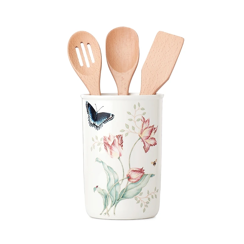 Butterfly 4 Piece Meadow Utensil Jar with 3 Kitchen Utensils