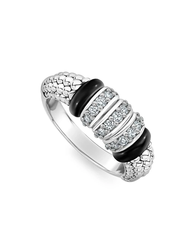 LAGOS Sterling Silver Black Caviar Diamond & Ceramic Statement Ring