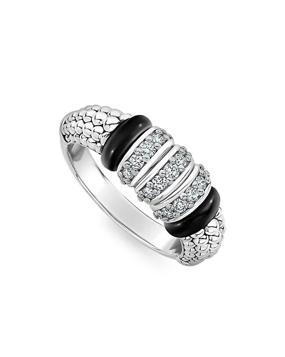 LAGOS Sterling Silver Black Caviar Diamond & Ceramic Statement Ring