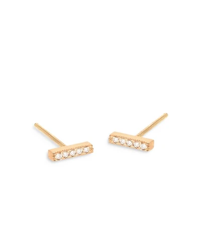 14k Yellow Gold Diamond Pave Bar Stud Earrings