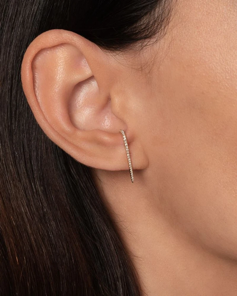 14K Yellow Gold Diamond Curved Bar Stud Earrings