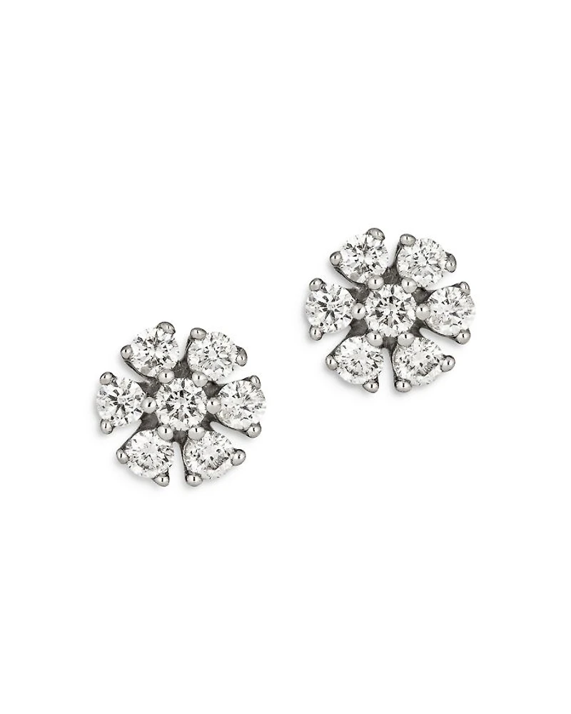 Diamond Flower Stud Earrings in 14K White Gold, 0.25 tcw