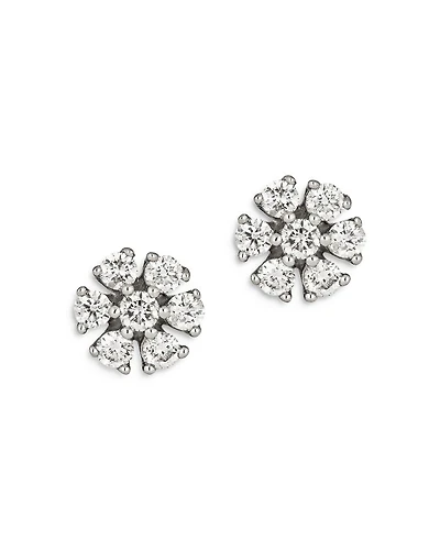 Diamond Flower Stud Earrings in 14K White Gold, 0.25 tcw