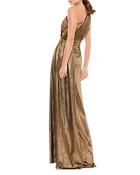 Metallic Draped One Shoulder Grecian Dress