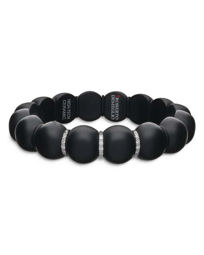 18K White Gold & Matte Black Ceramic Stretch Bracelet with Diamonds
