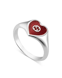 Sterling Silver & Enamel Interlocking G Heart Ring