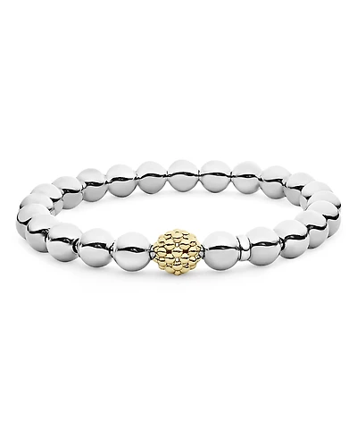 Lagos Sterling Silver & 18K Yellow Gold Signature Caviar Stretch Bracelet