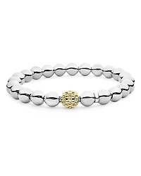 Lagos Sterling Silver & 18K Yellow Gold Signature Caviar Stretch Bracelet