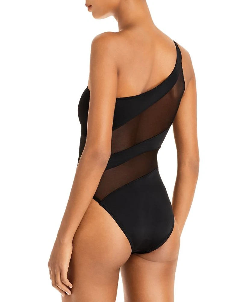 Illusion Mesh One Shoulder Piece Swimsuit