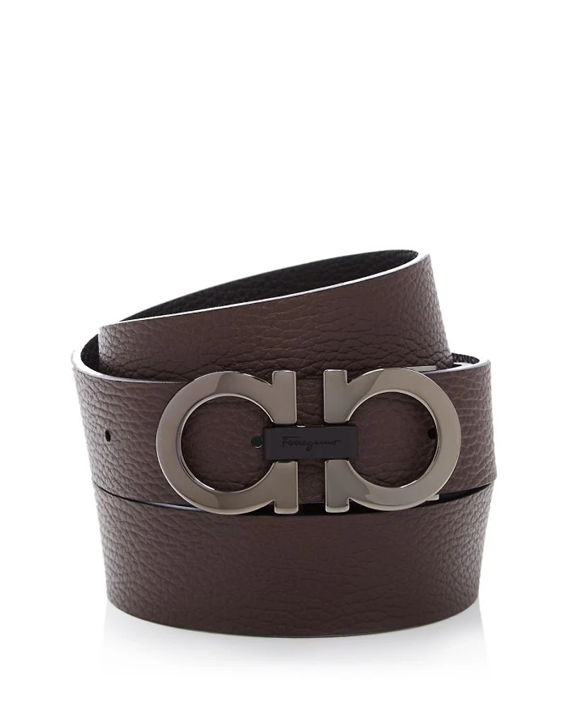 Men's Double Gancini Buckle Reversible Leather Belt