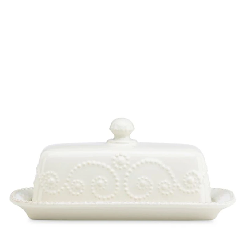 French Perle White Covered Butter Dish