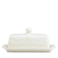 French Perle White Covered Butter Dish