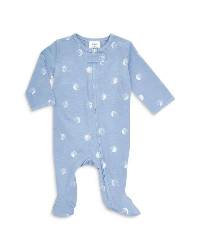 Unisex Moon Print Comfort Zip Front Footie - Baby