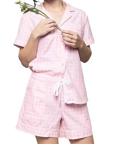 Petite Plume Gingham Cotton Pajama Shorts Set