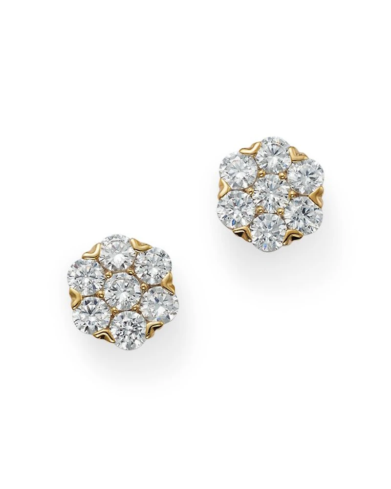 Round Cut Diamond Cluster Stud Earrings in 14K Yellow Gold, 1.0 tcw