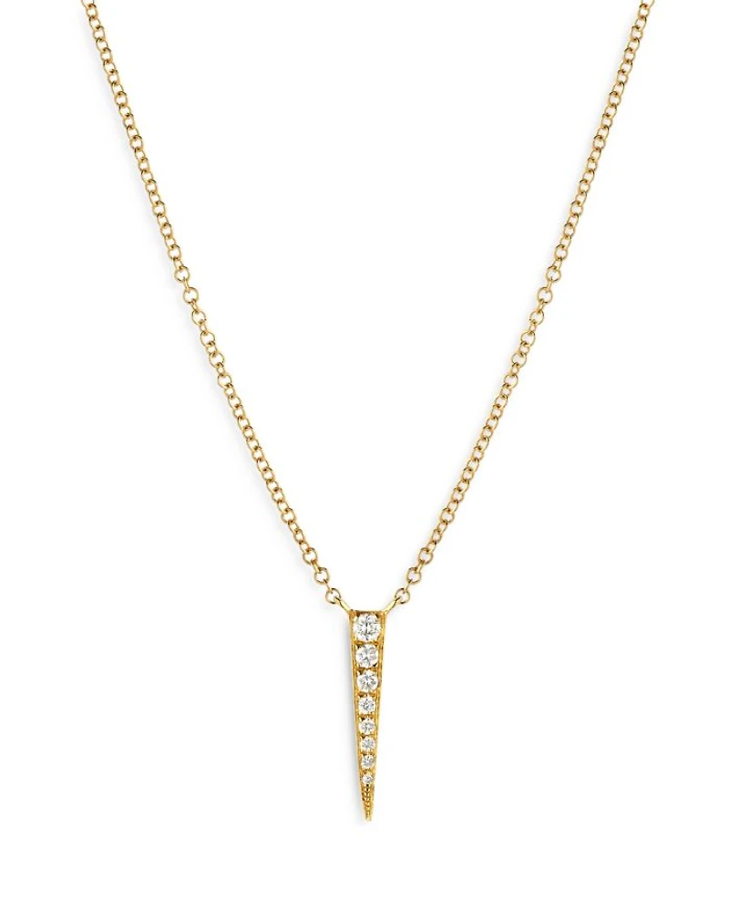 14K Yellow Gold Diamond Dagger Pendant Necklace, 18"