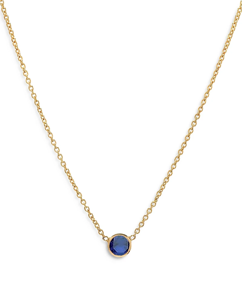Zoe Lev 14K Yellow Gold Blue Sapphire Birthstone Solitaire Pendant Necklace, 16-18