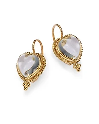 18K Yellow Gold Rock Crystal Heart Earrings