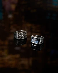 Men's Sterling Silver Beveled Signet Ring with Black Diamonds