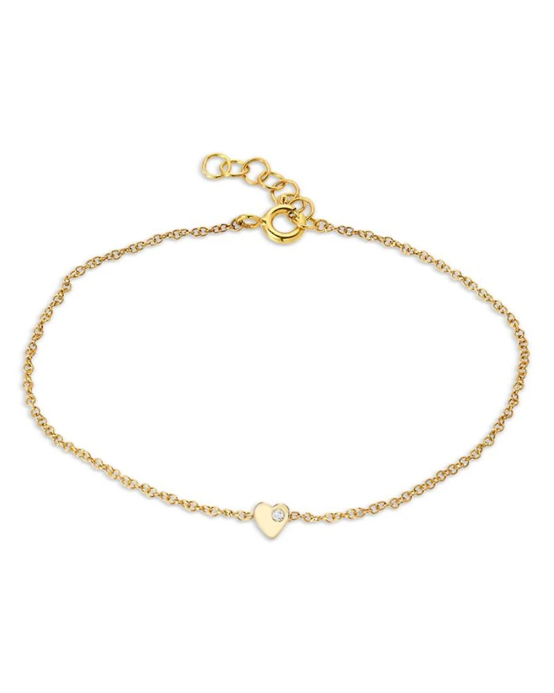 14K Yellow Gold Diamond Tiny Heart Chain Link Bracelet