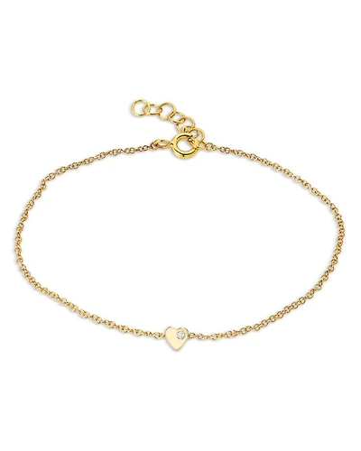 14K Yellow Gold Diamond Tiny Heart Chain Link Bracelet