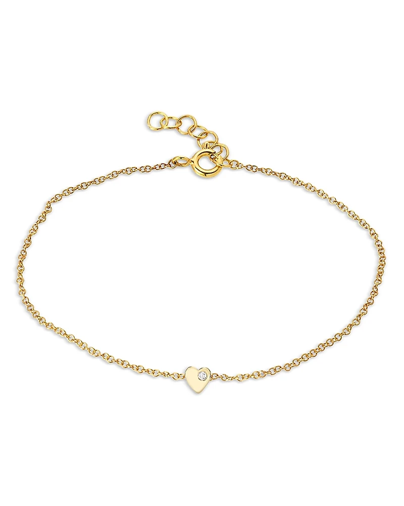Zoe Lev 14K Yellow Gold Diamond Tiny Heart Chain Link Bracelet