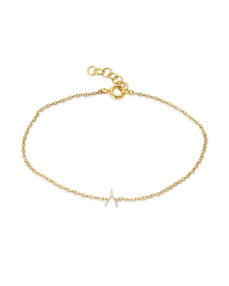 14K Yellow Gold Tiny Wishbone Chain Link Bracelet