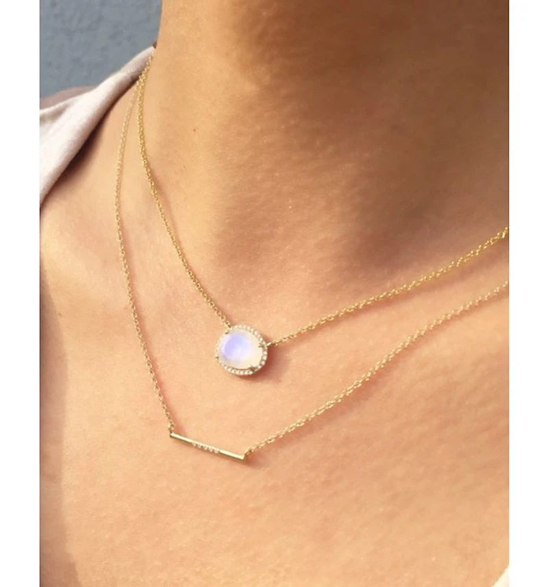 14K Yellow Gold Diamond Moonstone Pendant Necklace, 18"