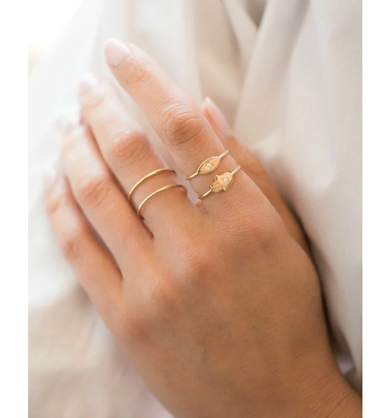 14K Yellow Gold Diamond Hamsa Ring