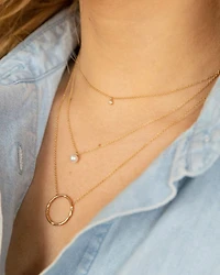 14K Yellow Gold Pearls Cultured Freshwater Pearl & Diamond Layered Pendant Necklace, 16-18"