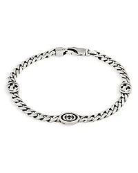 Sterling Silver Black Enamel Double G Logo Curb Link Chain Bracelet