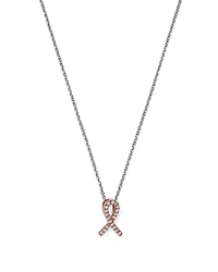 Diamond Pink Ribbon Pendant Necklace in 14K Rose and White Gold, .10 tcw